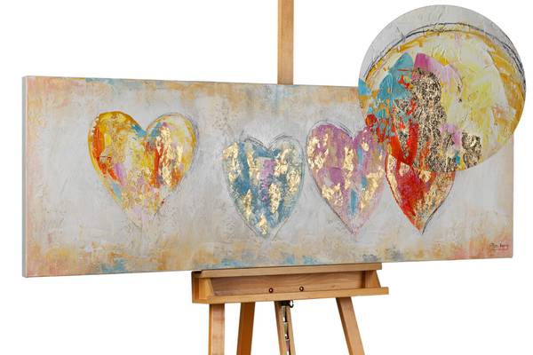 Acrylbild Handgemalt Herz Jec Gold - Baumwollstoff - 150 x 50 x 4 cm