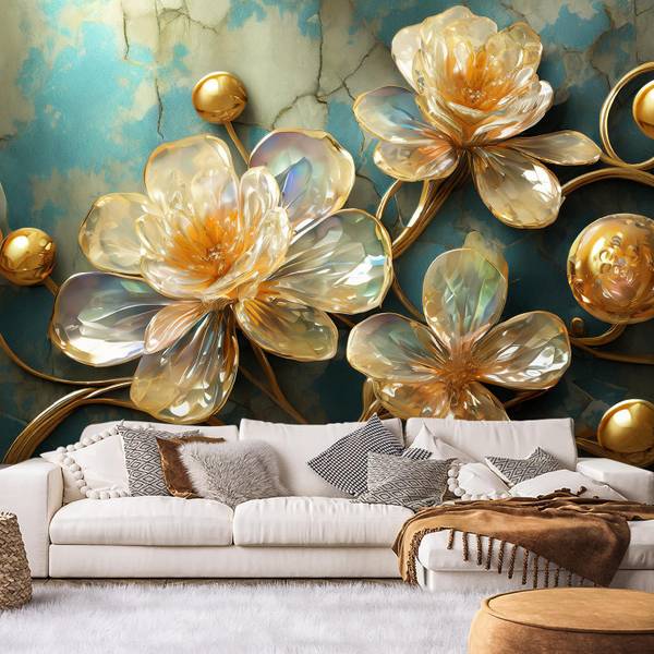 Fotobehang glazen abstracte bloemen 200 x 140 cm