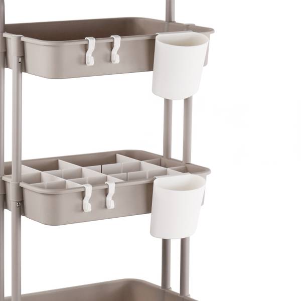 Rolwagen 3 planken beige - grijs - wit - vilt - staal - 43 x 86 x 36 cm