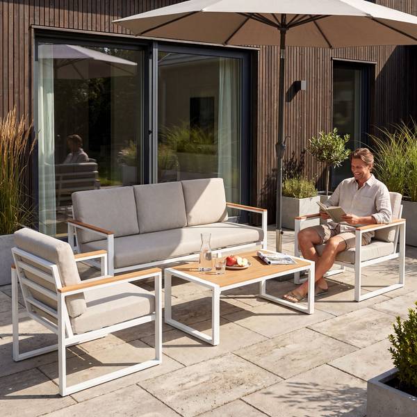 Gartensitzgruppe Rodiesa (3-teilig) Weiß - Textil - 323 x 75 x 144 cm