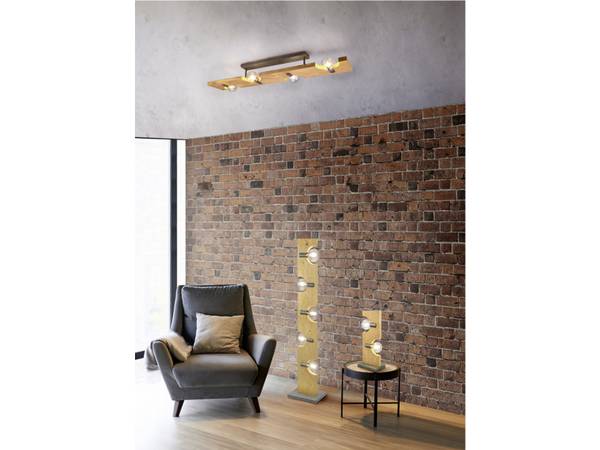 Tischleuchte Holz mehrflammig Höhe 52cm Braun - Silber - Eisen - 22 x 52 x 15 cm