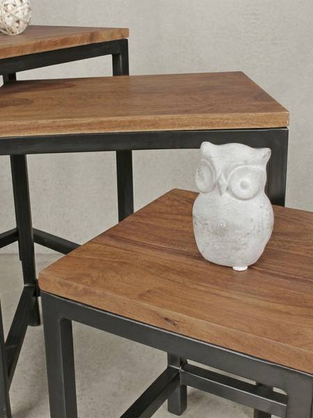 Satztisch INDI 3er-Set Braun - Sheesham - 45 x 45 x 30 cm