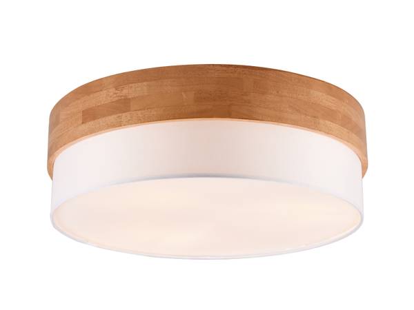 Deckenleuchte Holz Stoffschirm Weiß 50cm Holz - Weiß