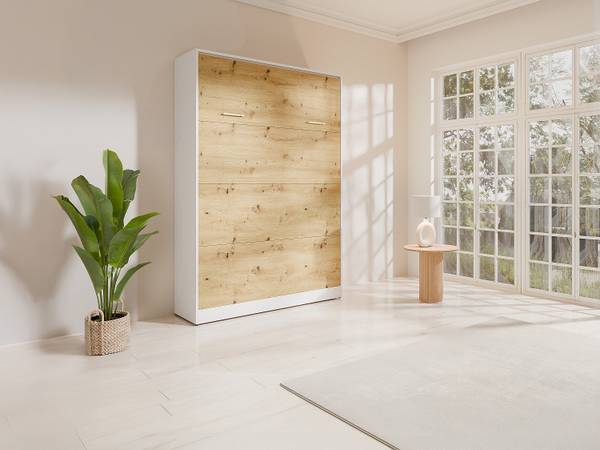 Lit escamotable BEGANIO Beige - En partie en bois massif - 239 x 225 x 159 cm