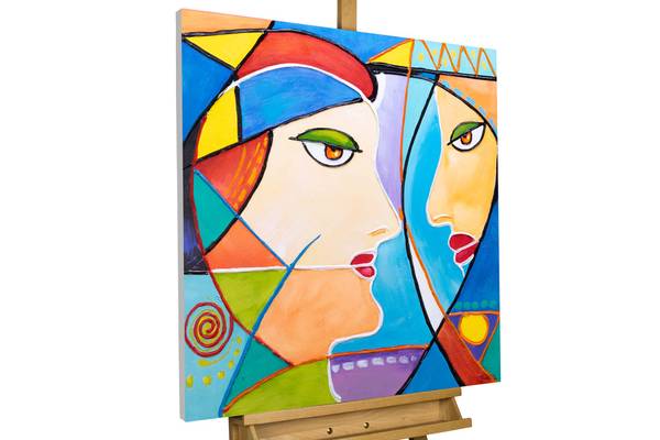Tableau peint à la main Visages Amara Coton - 87 x 87 x 6 cm