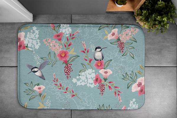 Badteppich Blumen Vögel 75 x 45 x 75 cm