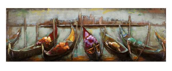 Metallbild Schiffe & Boote Mad Beige - Blau - Metall - 120 x 40 x 6 cm
