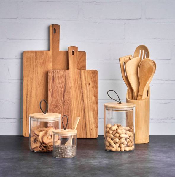 Küchenutensilienhalter-Set, 7-tlg Braun - Bambus - 9 x 33 x 9 cm