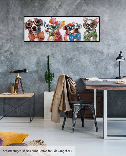 Tableau peint à la main Chiens Portraits Coton - 120 x 40 x 4 cm
