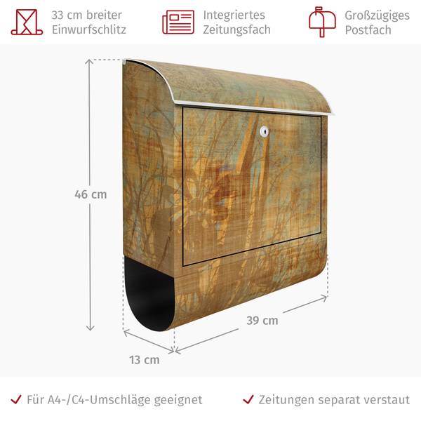 Briefkasten Blumen Ornamentstruktur Braun - Stahl - 39 x 46 x 13 cm
