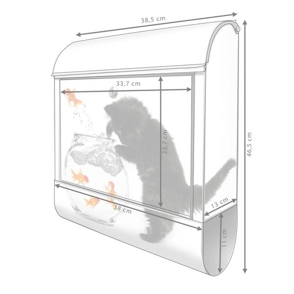 Briefkasten Stahl Katze Und Fisch Grau - Stahl - 38 x 46 x 13 cm