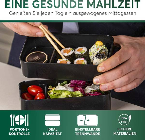 Bento Box Original Schwarz - Polypropylen - 11 x 11 x 19 cm
