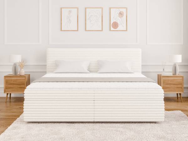 Boxspringbed met opbergruimte Maya beige - Breedte: 205 cm