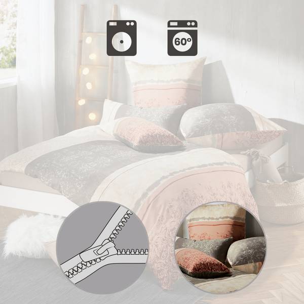 Bettwäsche 166056 Beige - Grau - Rot - Textil - 135 x 1 x 200 cm