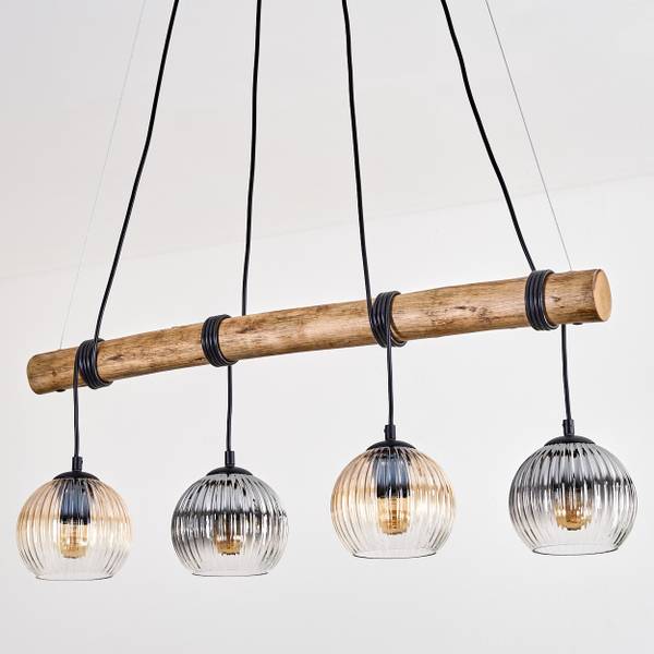 Pendelleuchte Cesaro Braun - Grau - Holzwerkstoff - Metall - 14 x 150 x 80 cm