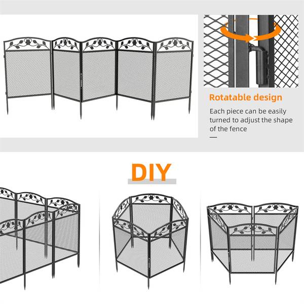 Gartenzaun Beetzaun Hundezaun (5er Set) Schwarz - Eisen - 60 x 110 x 60 cm