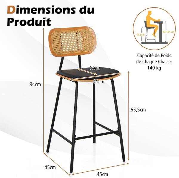 Tabourets de Bar VH33444NW-4FR(lot de 2) Gris - Métal - 45 x 94 x 45 cm