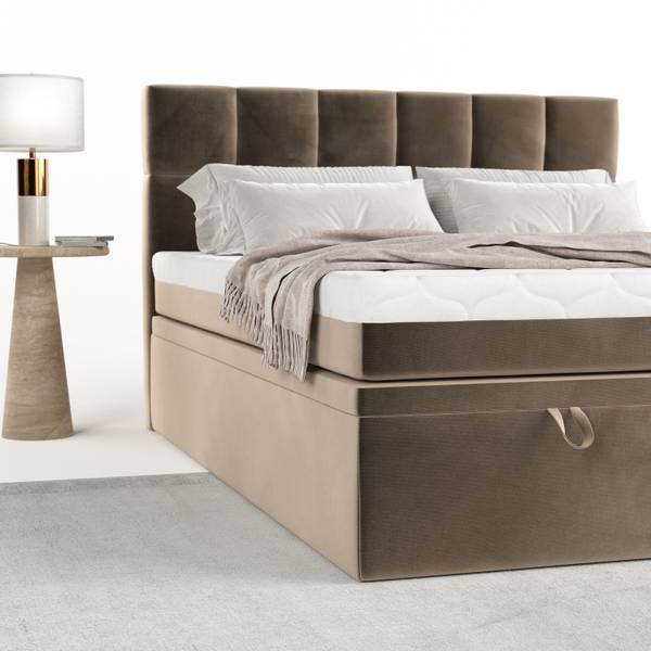 Boxspringbett ELANO mit Stauraum Paros Taupe - Liegefläche Breite: 140 cm