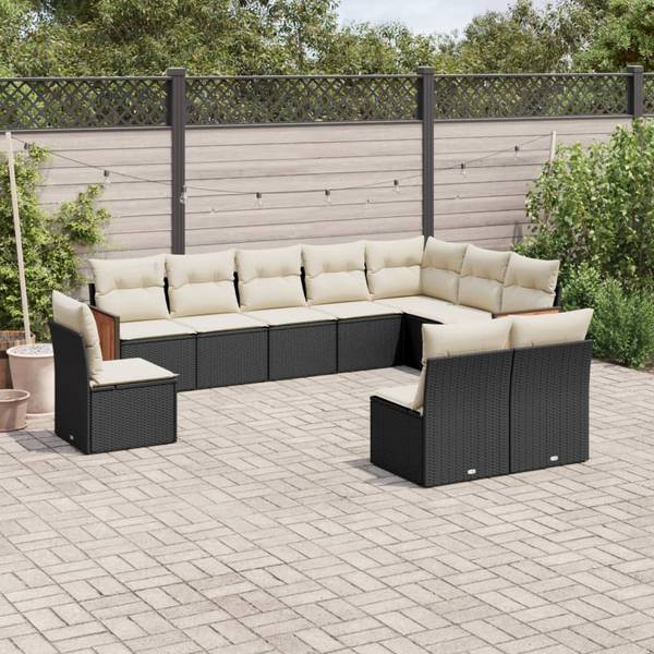 Garten-Lounge-Set 3035002-1 10-teilig Schwarz - Weiß - Polyrattan - 55 x 69 x 62 cm