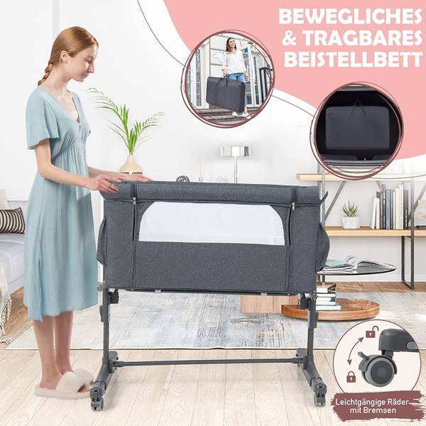 3 in 1 Beistellbett Grau - Metall - 63 x 81 x 86 cm
