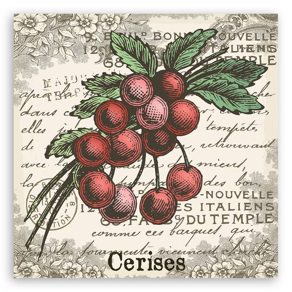 Tableau déco cerise vintage 30 x 30 cm