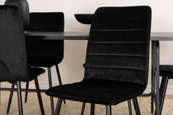 Essgruppe Uno + Windu (7-teilig) Schwarz - Samt - 200 x 74 x 90 cm