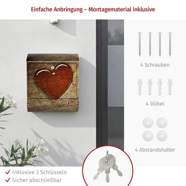 Briefkasten Natural Love Braun - Stahl - 39 x 46 x 13 cm