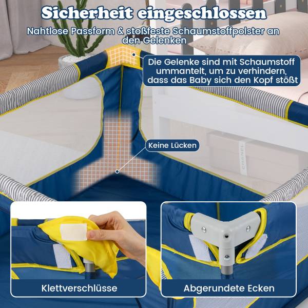 Faltbarer Baby Laufstall UY10119BL Blau - Metall - 127 x 72 x 127 cm