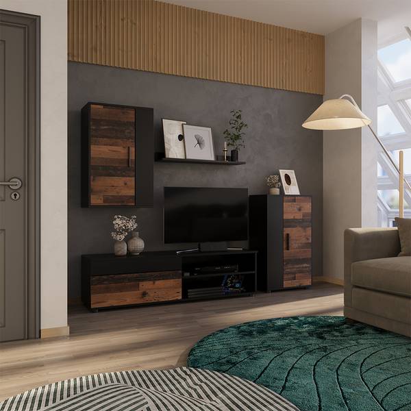 Wandmeubel Berno 53279 antracietkleurig - rustieke eikenhouten look