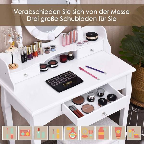 Schminktisch mit Hocker Frisiertisch Weiß - Holzwerkstoff - 40 x 144 x 75 cm