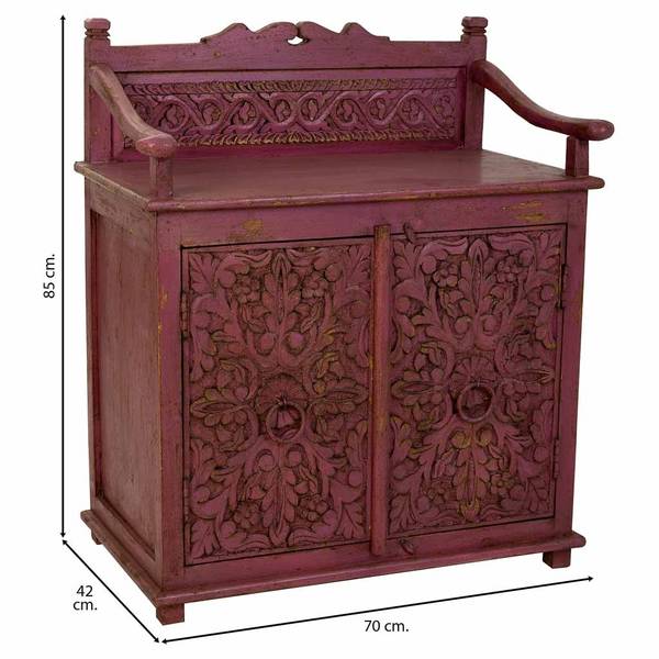 Buffet Dalian Rose foncé - Bois massif - 70 x 85 x 42 cm