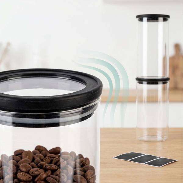Vorratsgläser 3er Set 1200 ml Schwarz - Glas - Kunststoff - 10 x 18 x 10 cm
