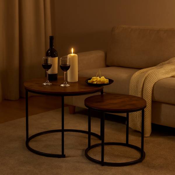 Satztisch 2er Set Industrial-Design Schwarz - Braun - Eisen - 70 x 46 x 70 cm