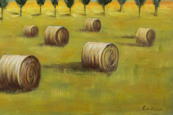 Acrylbild Handgemalt Landschaften Fal Beige - Grün - Baumwollstoff - 90 x 60 x 4 cm