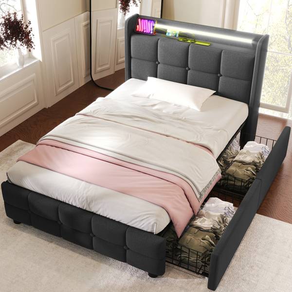Bett M073-01 Grau - Holzwerkstoff - 95 x 104 x 220 cm