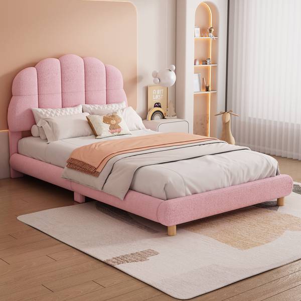 Kinderbett, niedliches Kopfteil-O1112 Pink - Massivholz - 102 x 65 x 215 cm