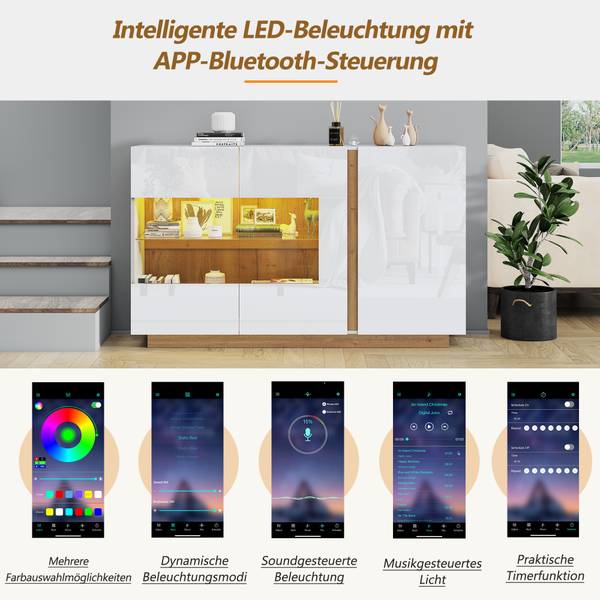 Sideboard Electra Ⅰ Braun - Weiß - Holzwerkstoff - Glas - 138 x 91 x 38 cm