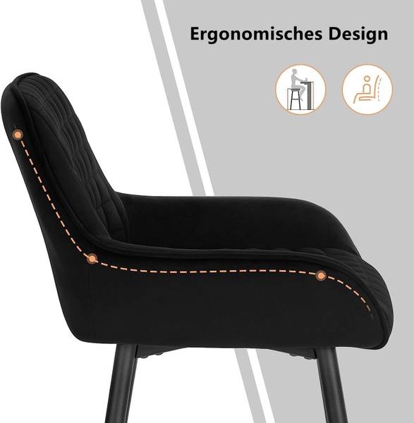 Barhocker Baraa （2er Set） Schwarz - Samt - 44 x 88 x 44 cm