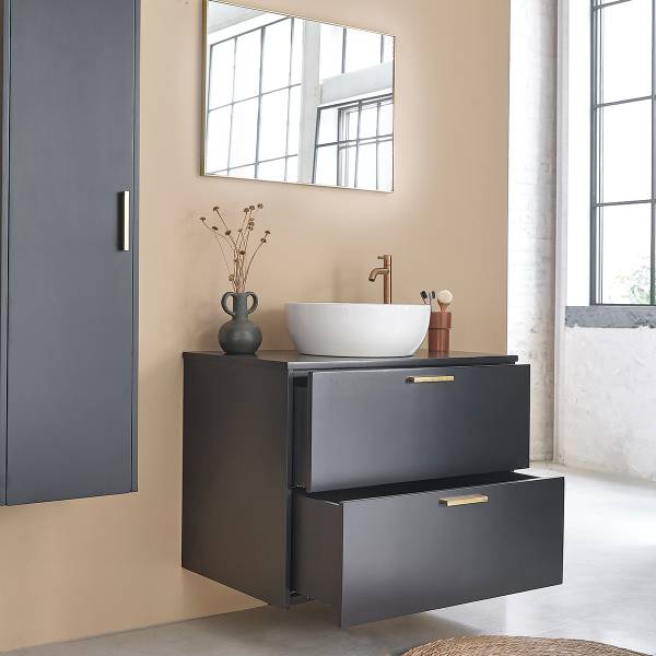 Waschbeckenunterschrank LUNA Schwarz - Massivholz - 80 x 60 x 50 cm