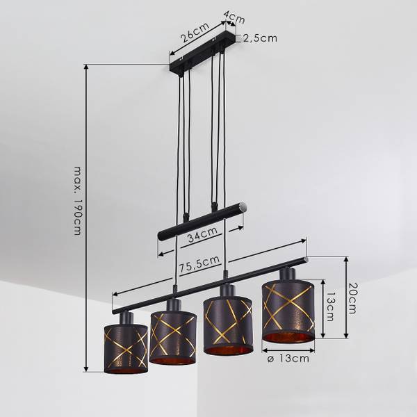 Pendelleuchte Osimo Schwarz - Gold - Webstoff - Aluminium - PVC - 13 x 190 x 76 cm