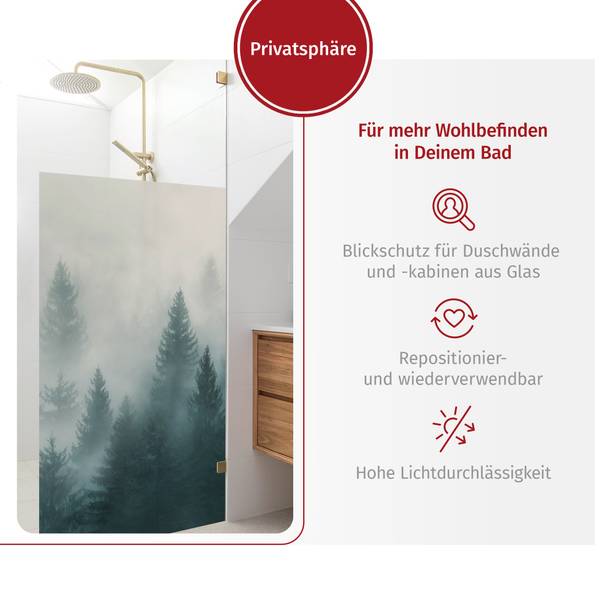 Dusch‑Sichtschutz Nadelwald im Nebel 70 x 200 cm