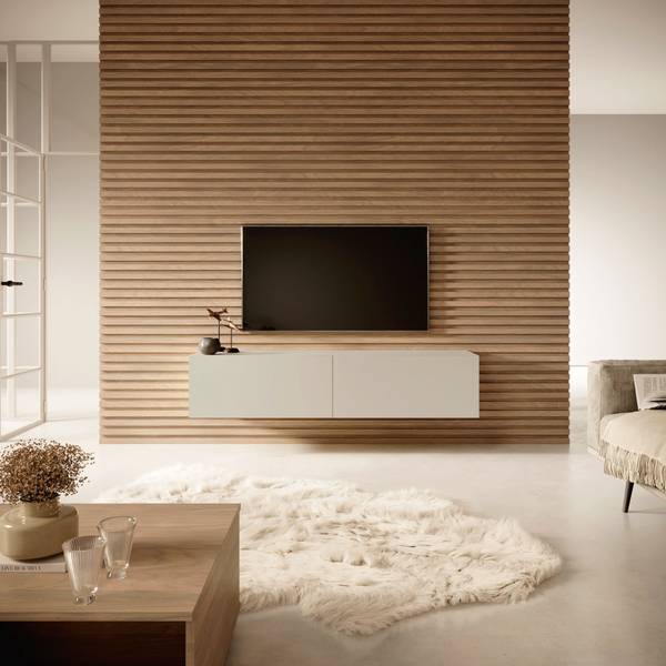 TV-wandmeubel BISIRA grijs - deels massief hout - 140 x 30 x 32 cm