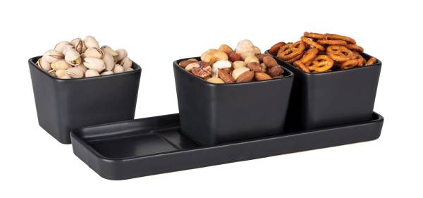 Set pour snacks et trempettes Noir - Céramique - 31 x 10 x 8 cm