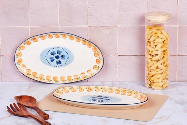 Serveerschaal NAPOLI set van 2 wit - keramiek - 22 x 3 x 37 cm