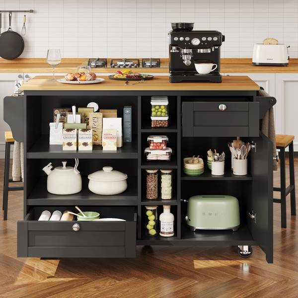 Kücheninsel Hestia Ⅵ Schwarz - Braun - Holzwerkstoff - Metall - 46 x 96 x 129 cm
