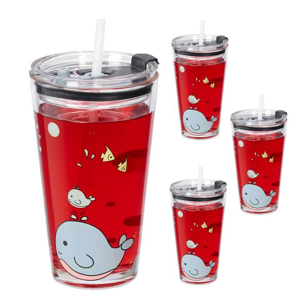 4x verres pour enfant motif de baleine Rose foncé - Turquoise - Silicone - 9 x 16 x 10 cm