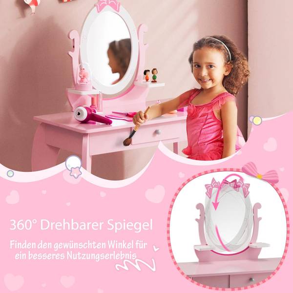 Make-uptafelset TK32201BUNL roze - plaatmateriaal op houtbasis - 34 x 101 x 70 cm