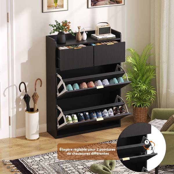 Schuhschrank BW-SG07 Schwarz - Massivholz - 24 x 110 x 80 cm