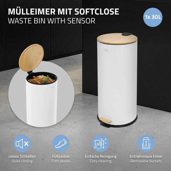 Mülleimer HEIMAR Weiß - Metall - 29 x 63 x 37 cm