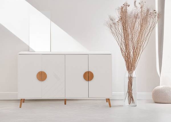 Sideboard N89 Weiß - Holzwerkstoff - Holz teilmassiv - 150 x 88 x 40 cm